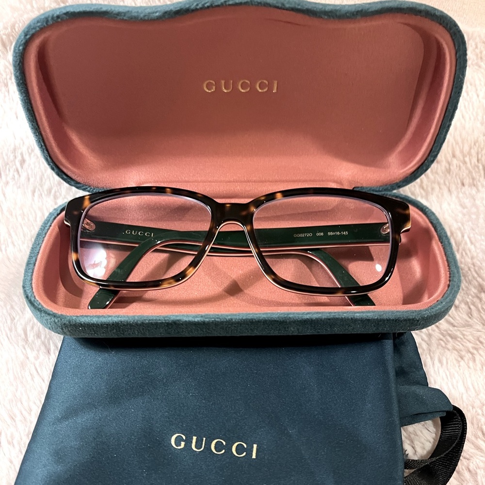 Gucci Eye Glasses, Shiny Multilayer Havana-White-Red.